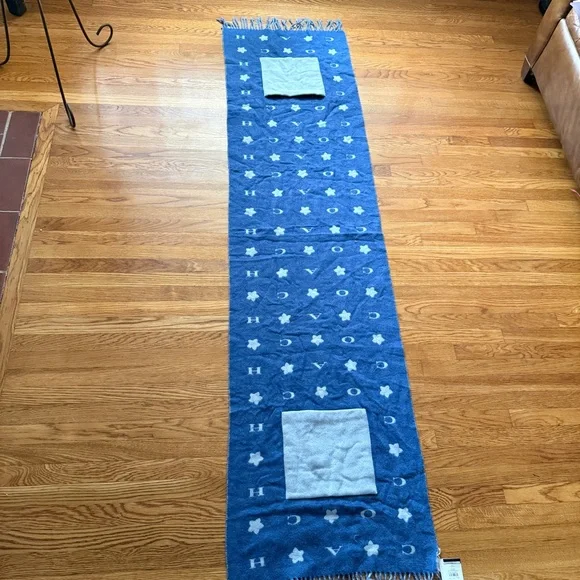 Coach muffler oversized wool blend sky blue pocket scarf NEW